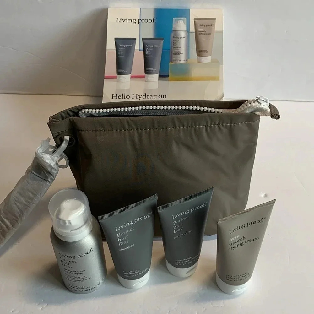 Living Proof Shampoo & Conditioner Hydration 4-Piece Travel Set with Bag New - Picture 1 of 8